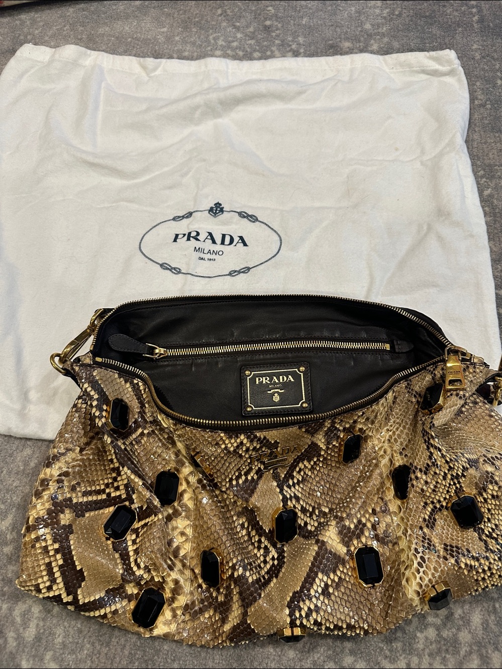 PRADA PITONE PIETRE JEWELED SNAKESKIN BAG - Picture 7 of 15